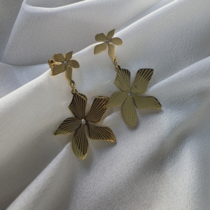 Gold-Plated Floral Drop Earrings with Textured Design