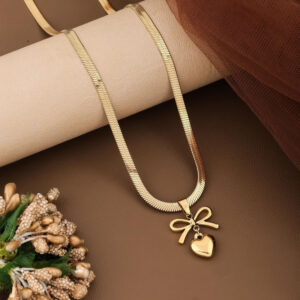 18K Gold Plated Herringbone Chain with Heart Pendant