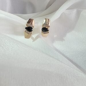 Sleek Gold-Tone Dual Black Crystal Studs