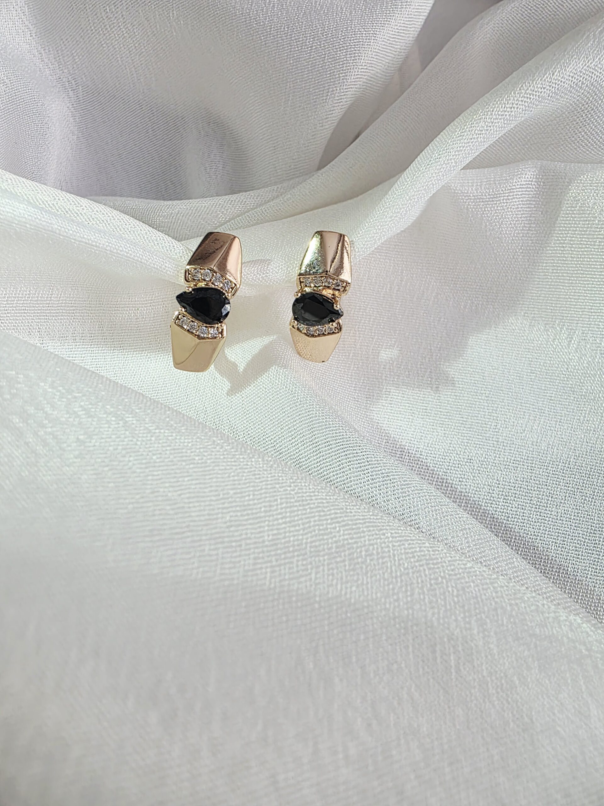 Sleek Gold-Tone Dual Black Crystal Studs