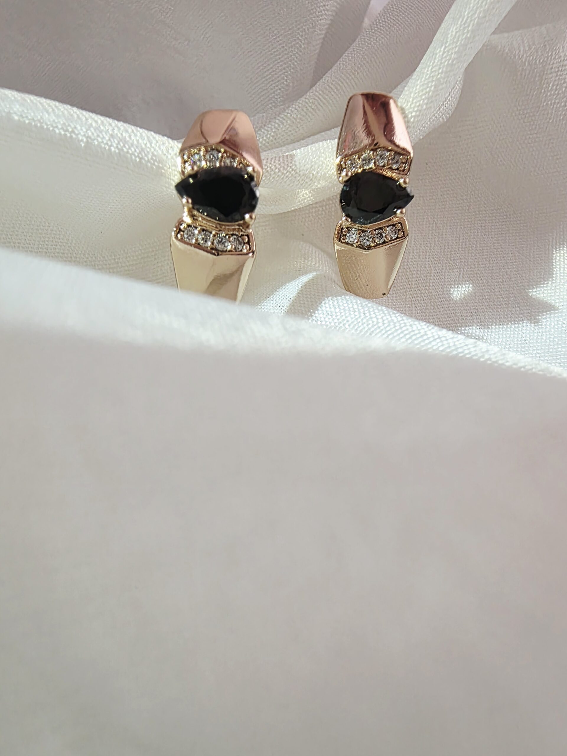 Sleek Gold-Tone Dual Black Crystal Studs - Image 2
