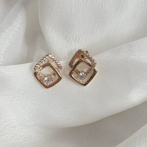 Golden Geometric Sparkle Stud Earrings