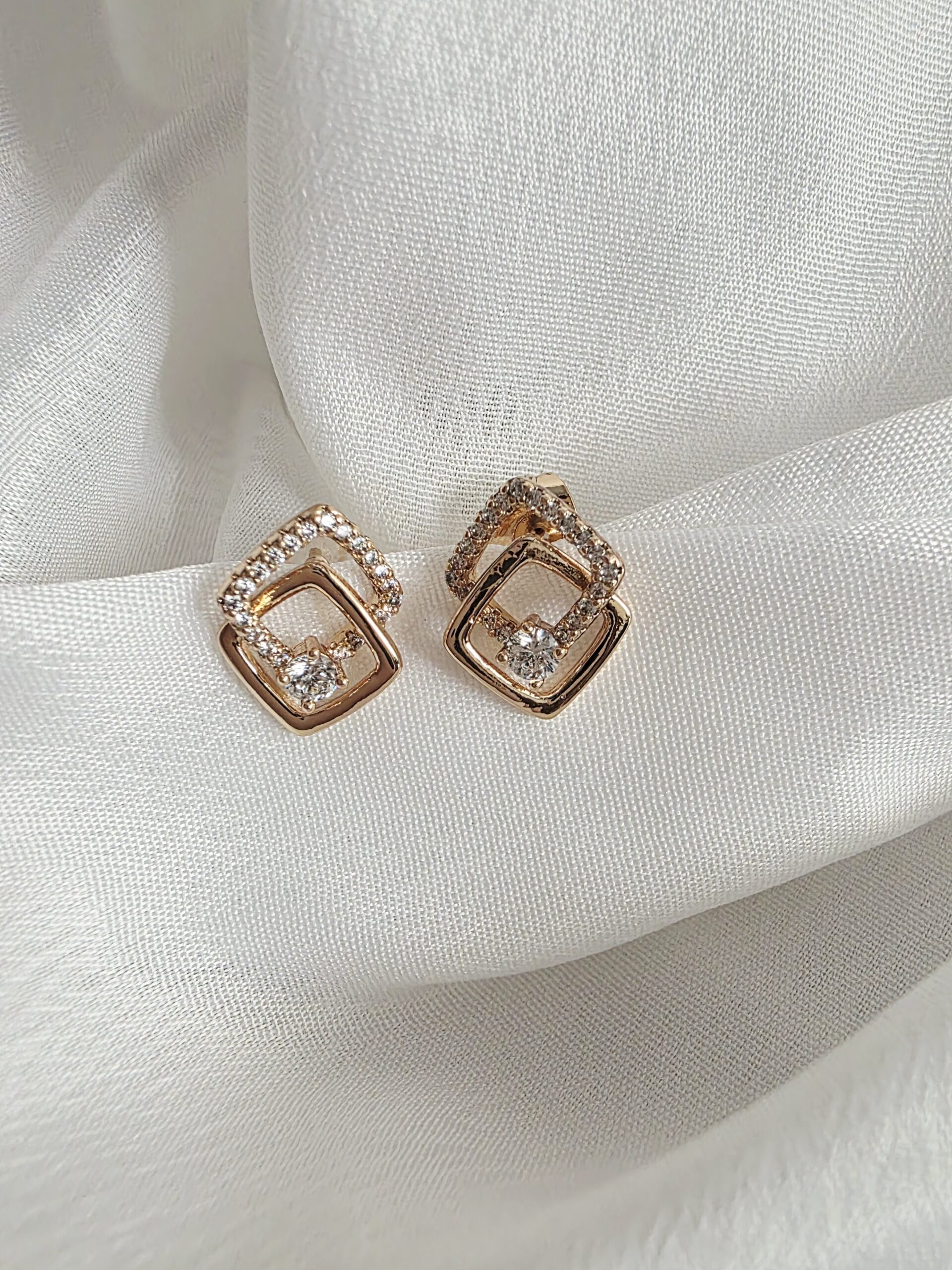 Golden Geometric Sparkle Stud Earrings