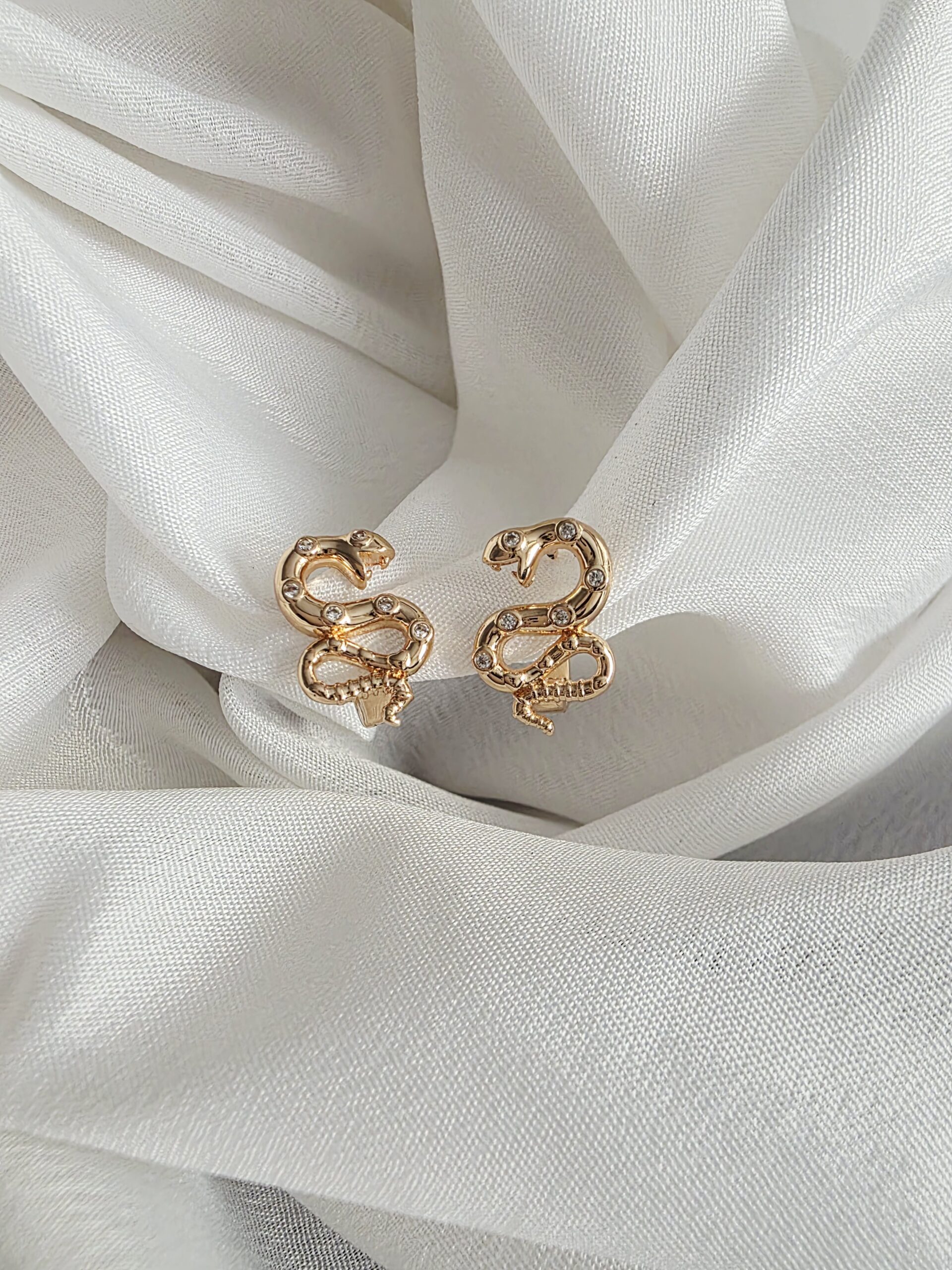 Golden Serpent Crystal Stud Earrings - Image 2