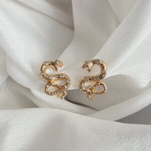 Golden Serpent Crystal Stud Earrings