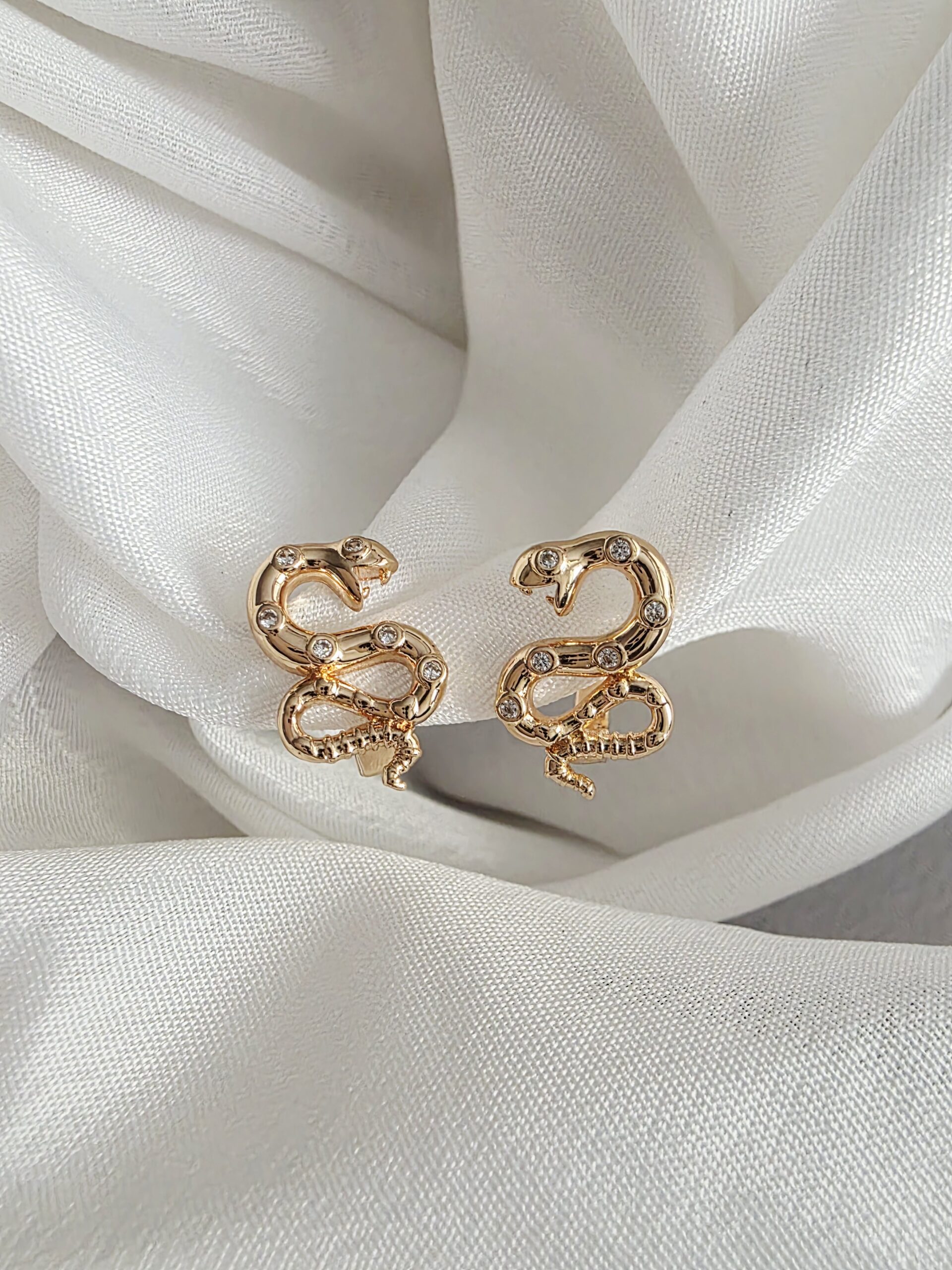 Golden Serpent Crystal Stud Earrings