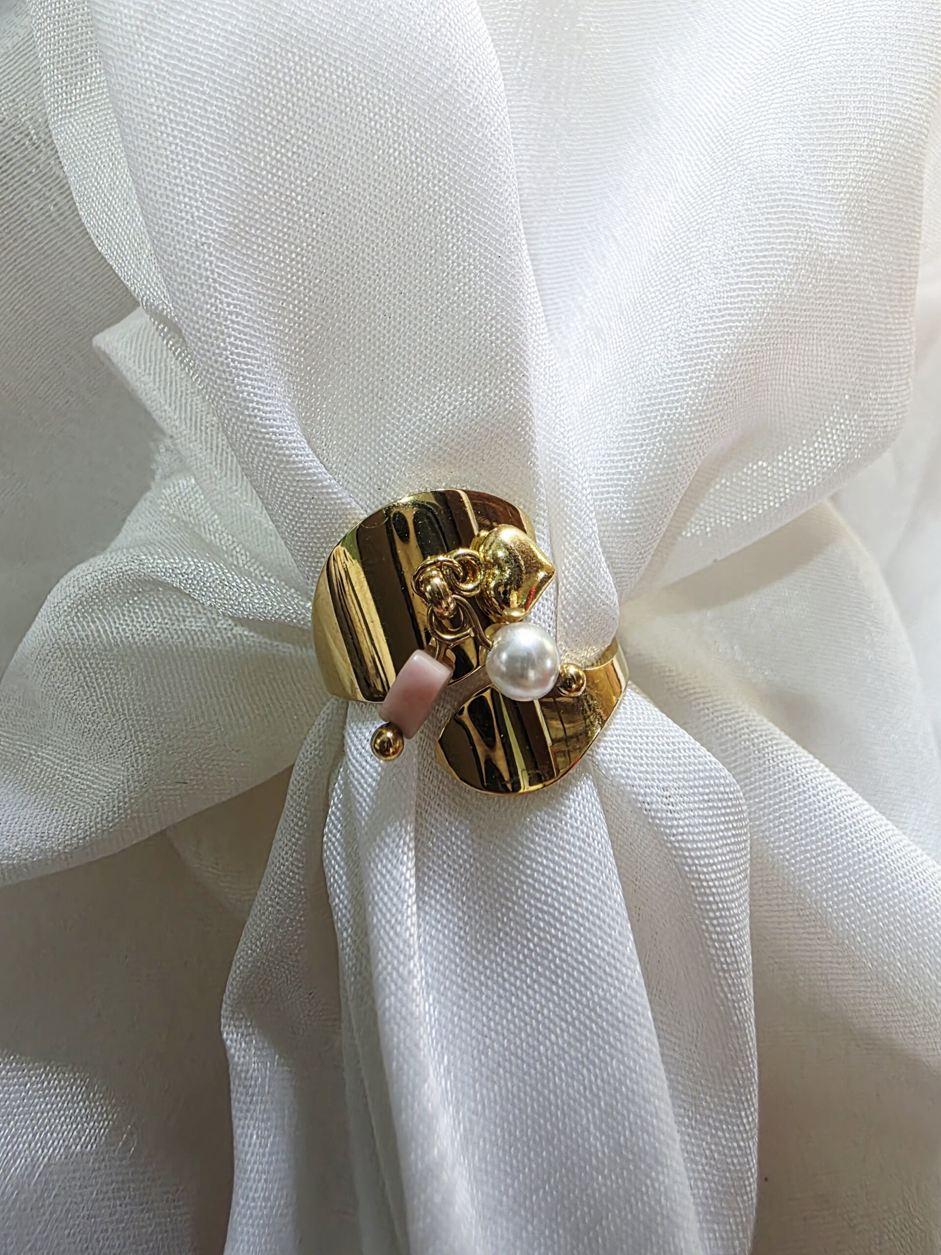 Golden Charm Pearl Statement Ring - Image 3