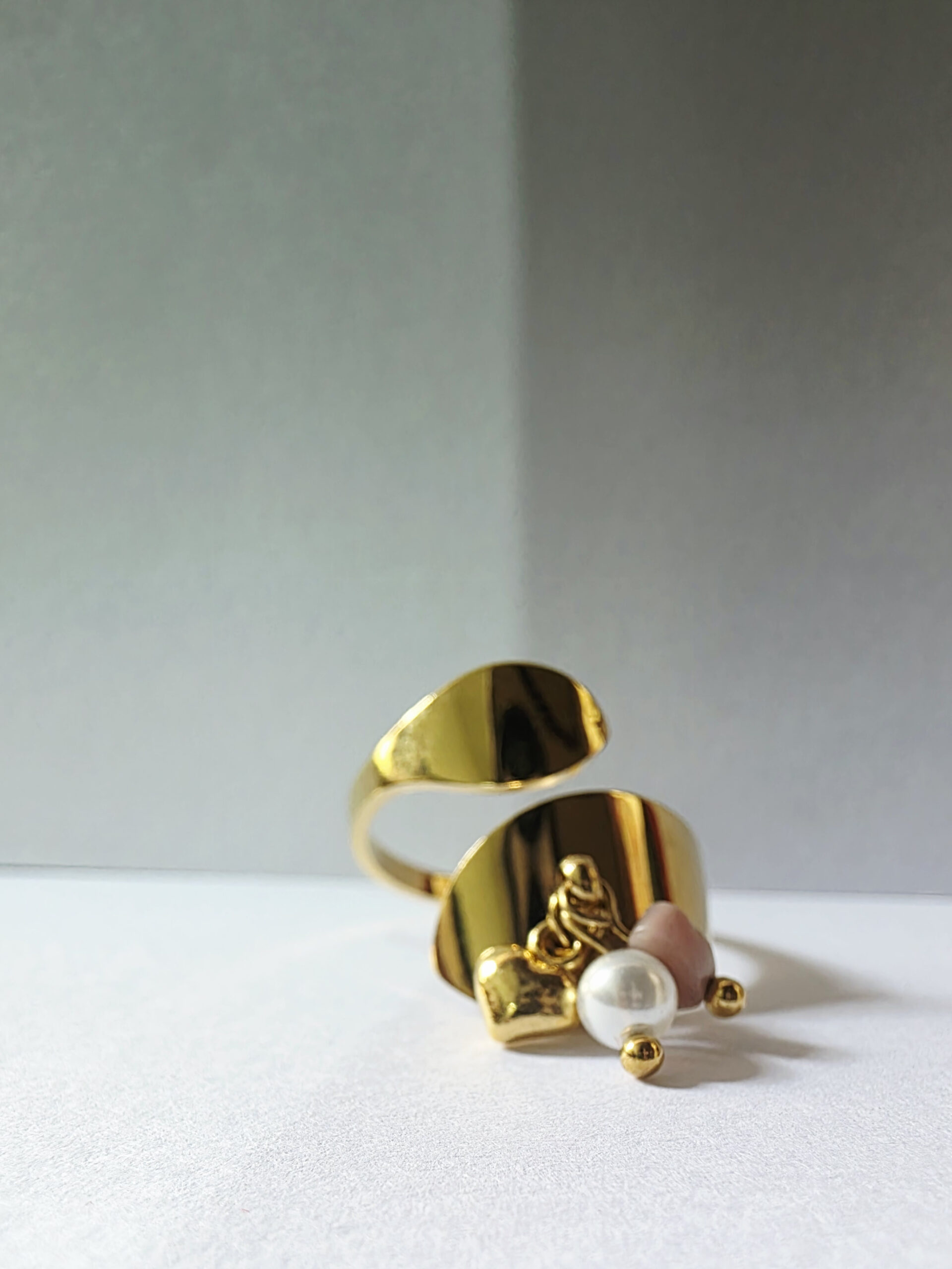 Golden Charm Pearl Statement Ring