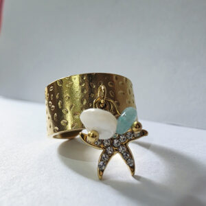 Golden Starfish Ocean Charm Ring