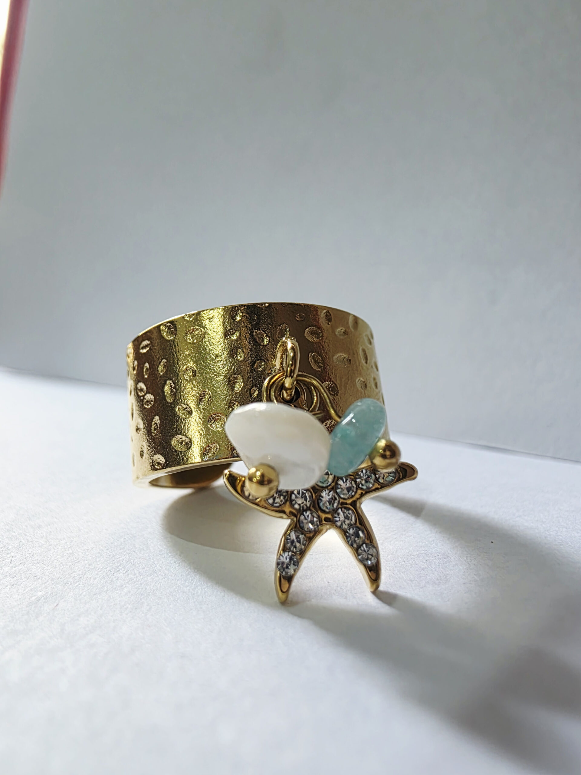 Golden Starfish Ocean Charm Ring