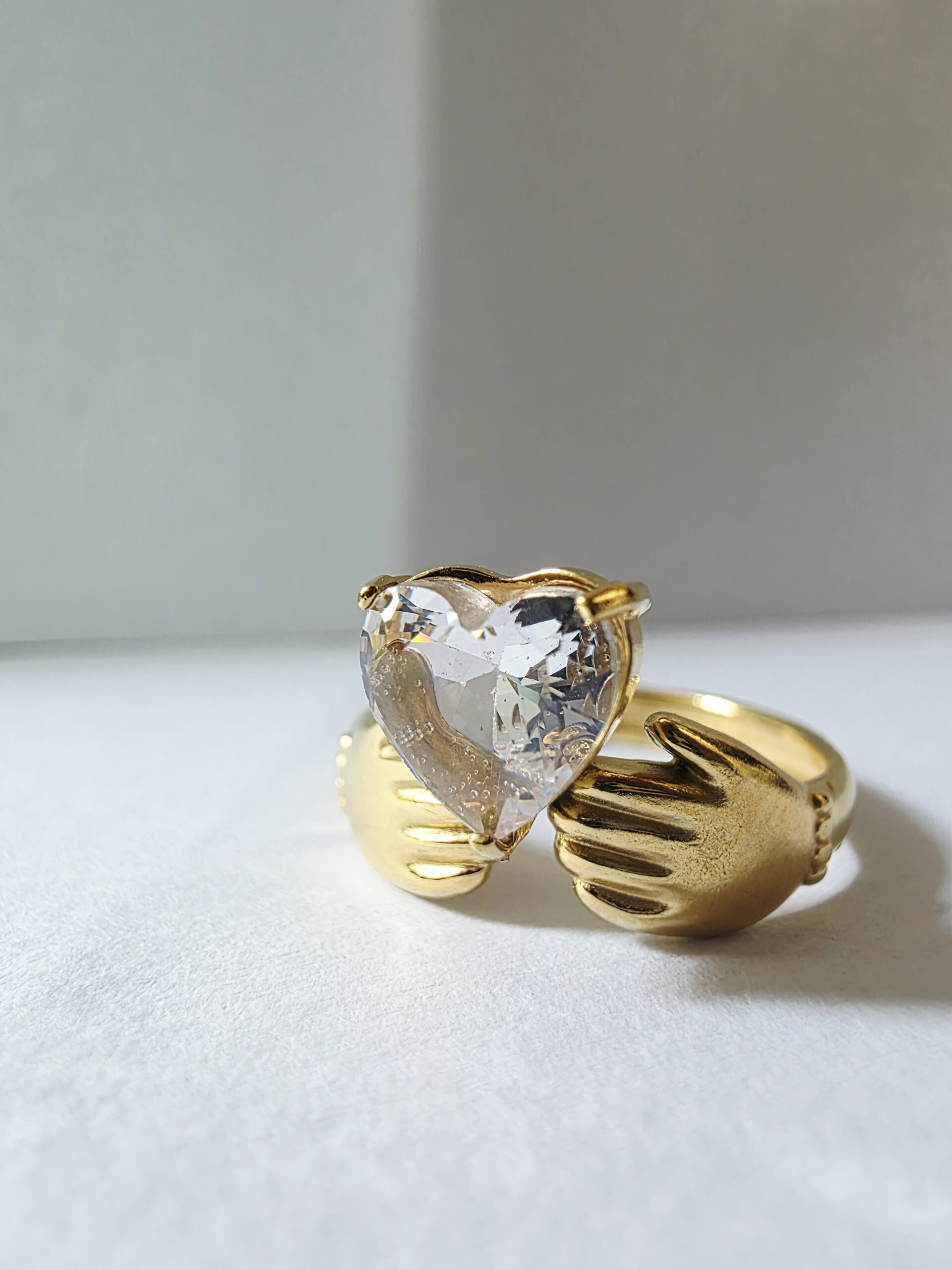 Golden Embrace Ring with Heart-Cut Crystal