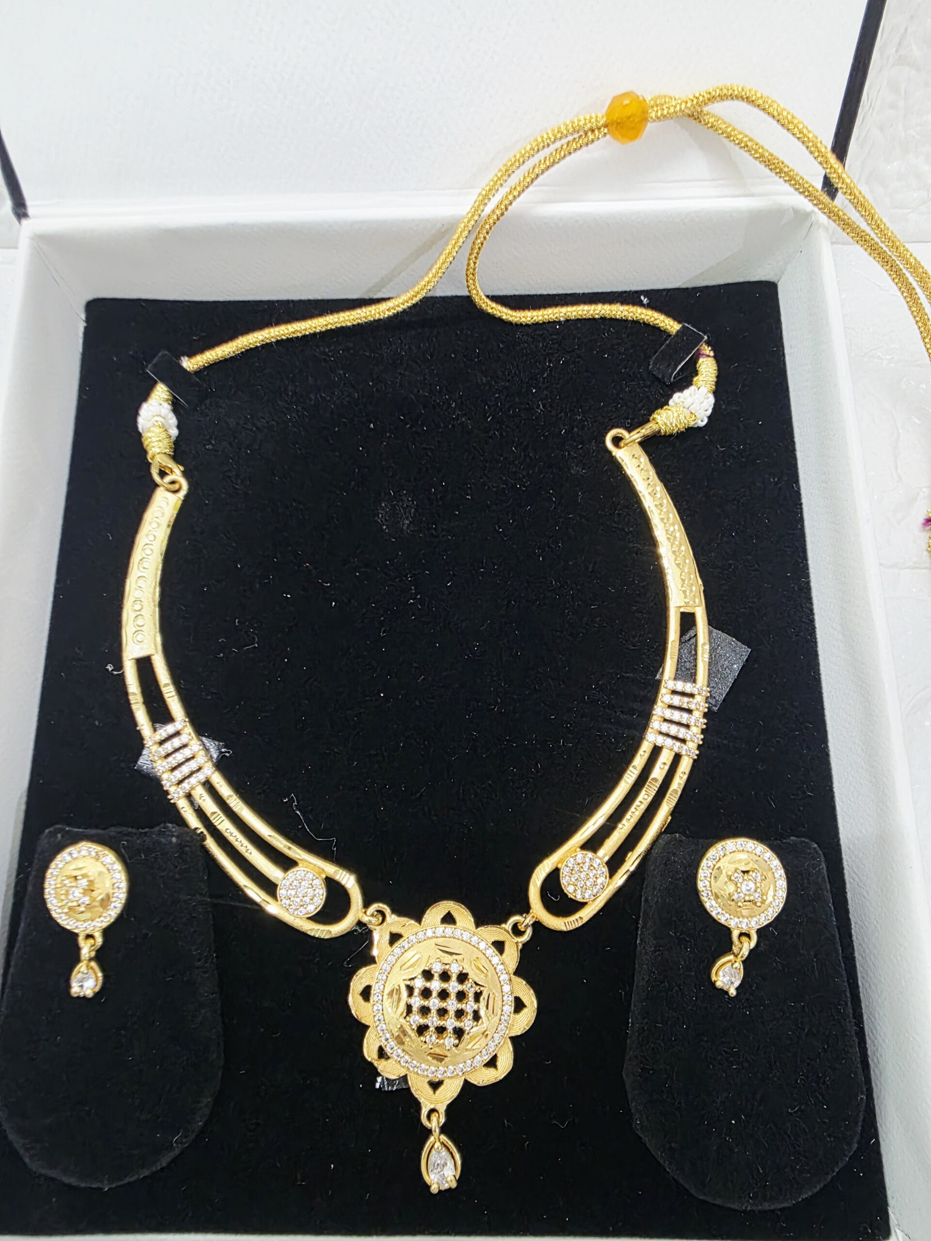 Gold-Plated Necklace & Earring Set with Floral Pendant and CZ Embellishments - Image 6