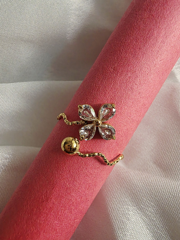 Elegant Crystal Petal Adjustable Ring
