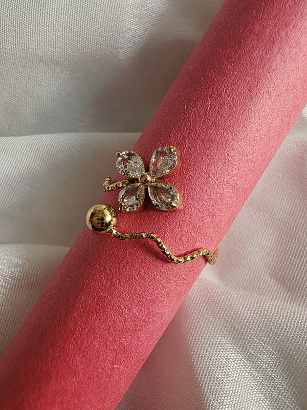 Elegant Crystal Petal Adjustable Ring - Image 2
