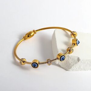 Gold Plated Evil Eye Charm Bracelet with Crystal Accents