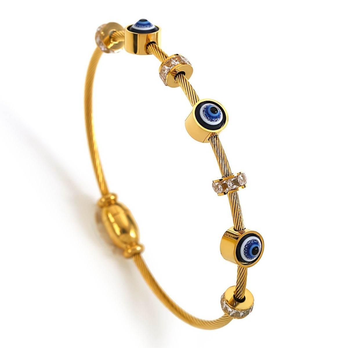Gold Plated Evil Eye Charm Bracelet with Crystal Accents - Image 2