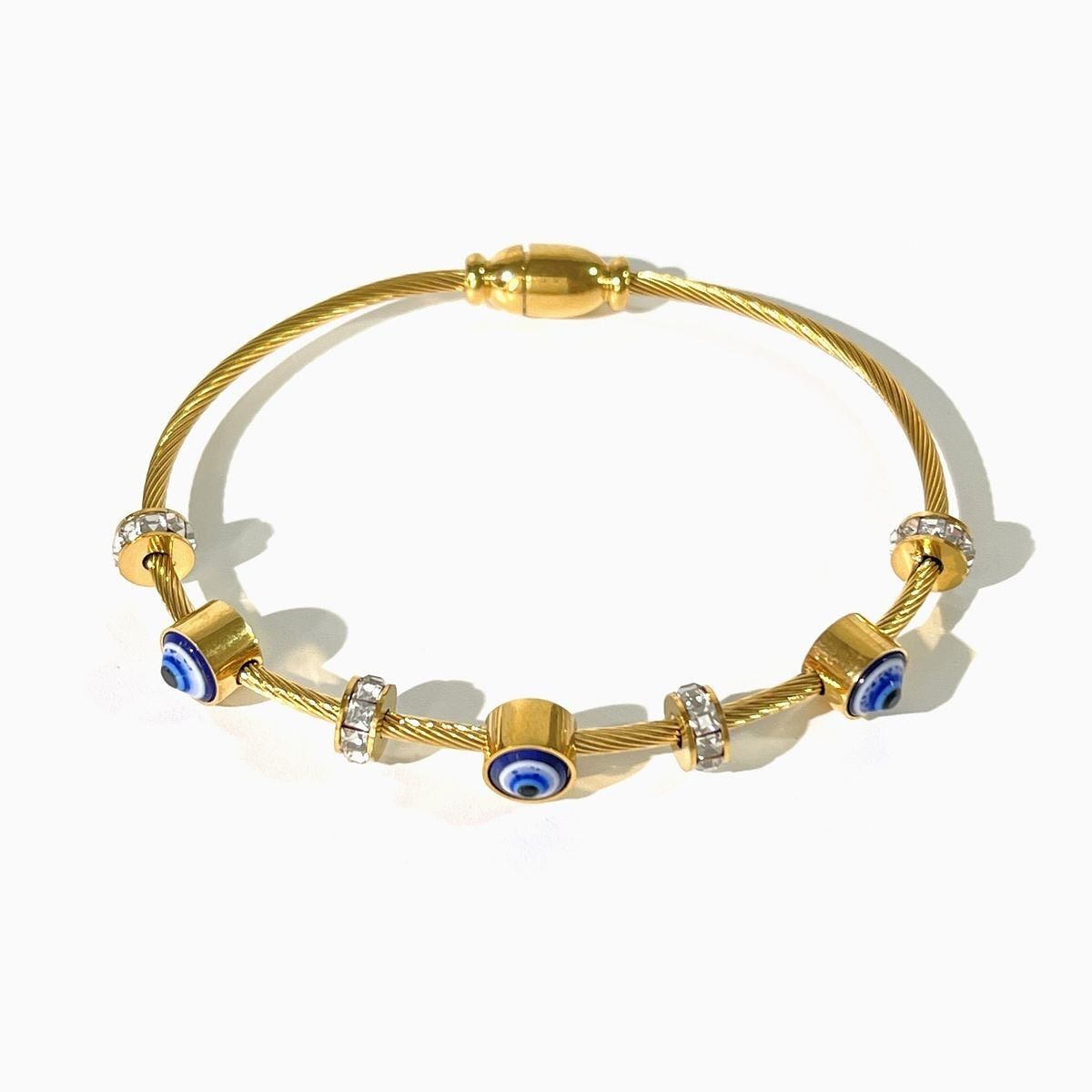 Gold Plated Evil Eye Charm Bracelet with Crystal Accents - Image 5
