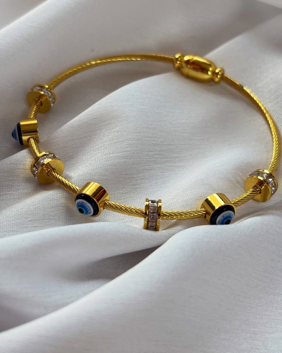 Gold Plated Evil Eye Charm Bracelet with Crystal Accents - Image 3