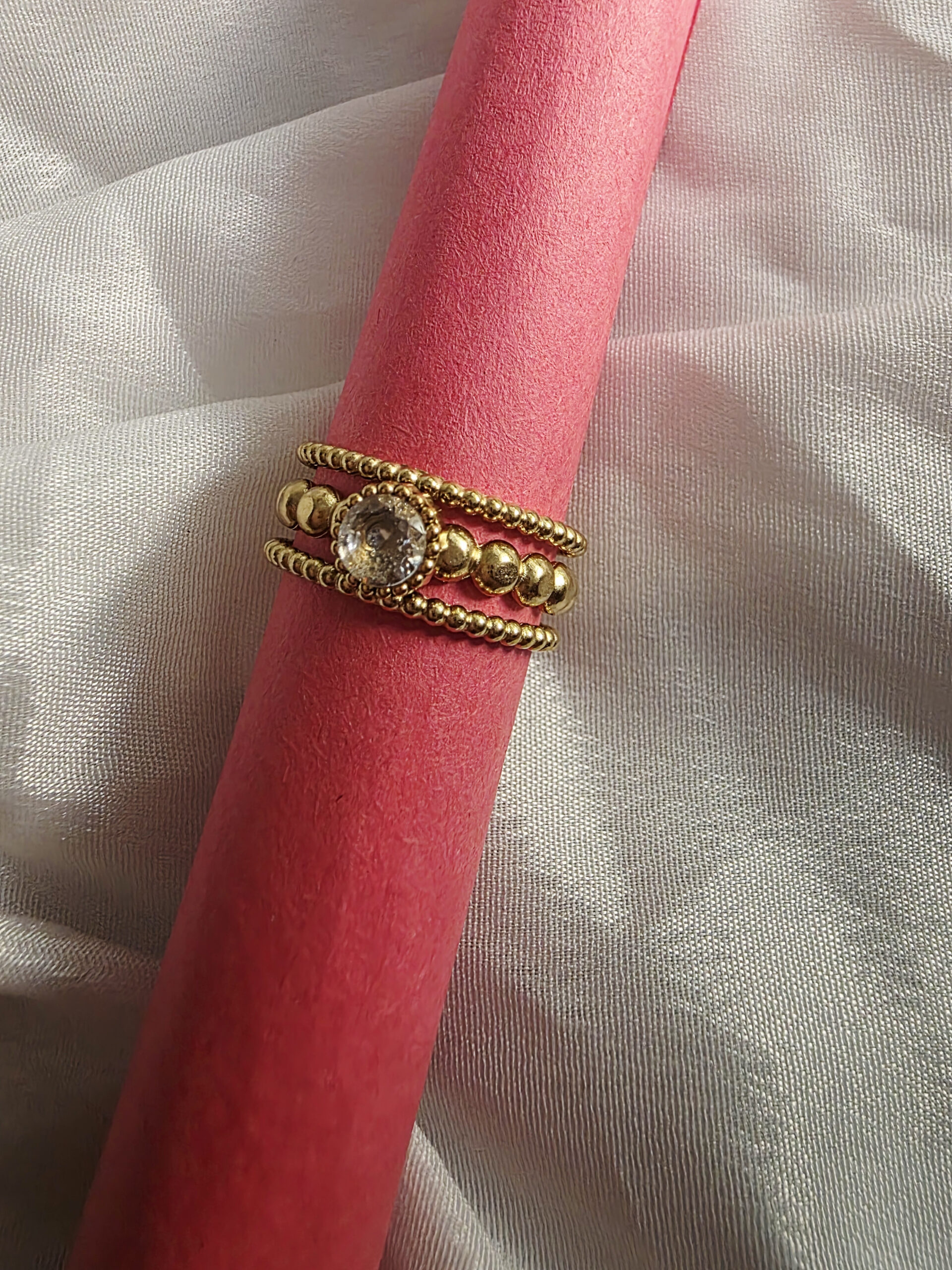 Beaded Glow Adjustable Gold Ring - Image 3