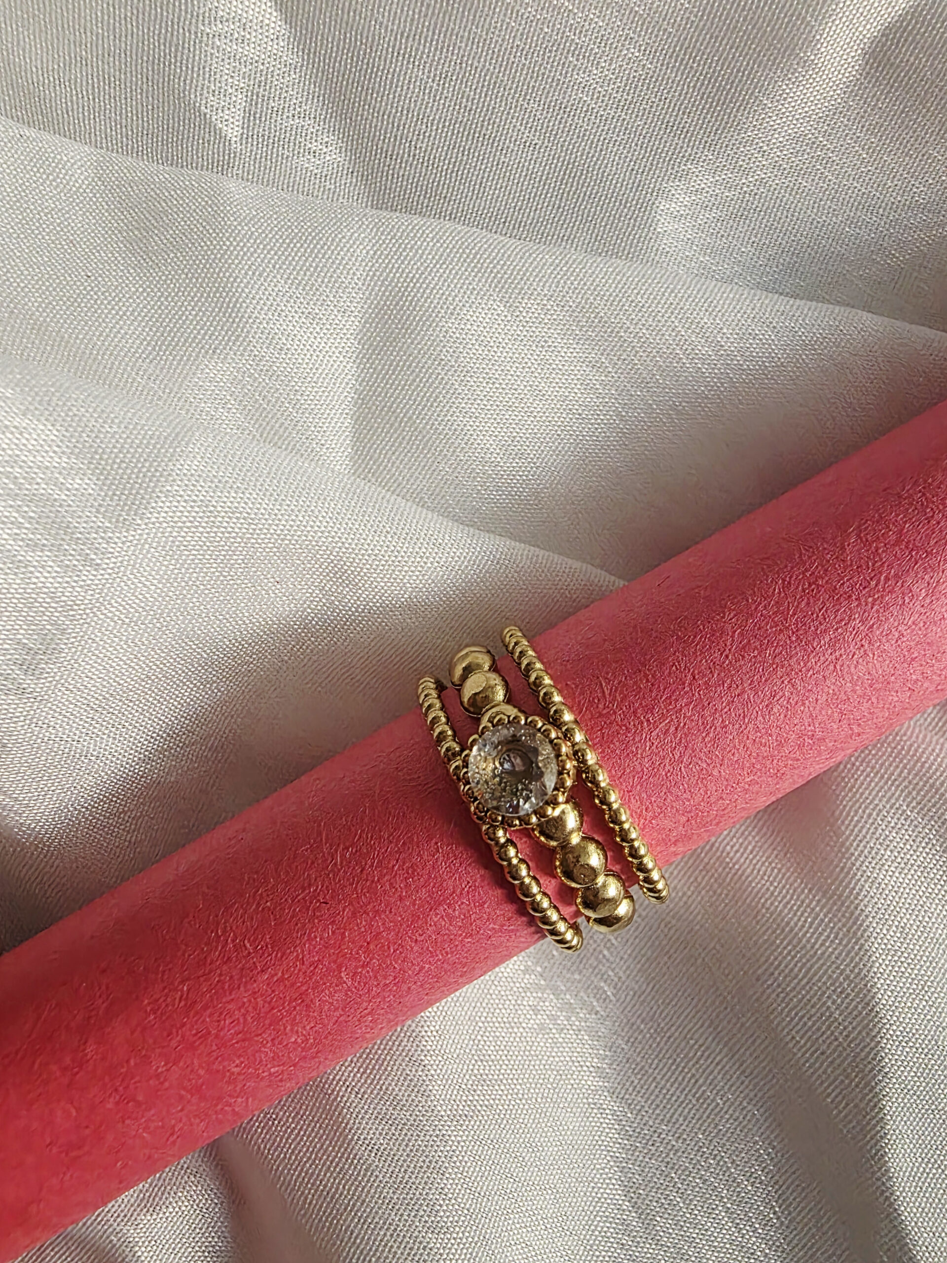 Beaded Glow Adjustable Gold Ring - Image 2