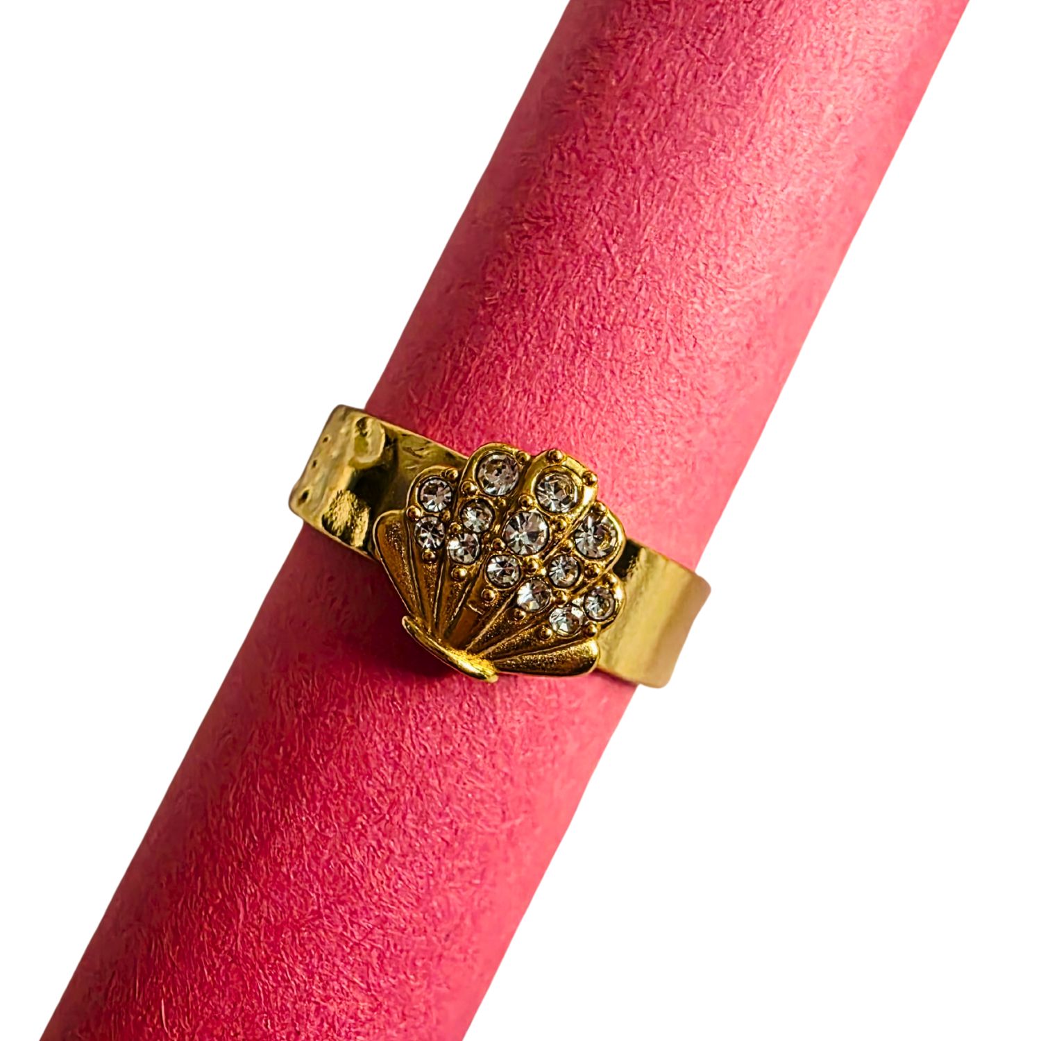 Elegant Adjustable Gold-Tone Fan Ring with Sparkling Stones - Image 2
